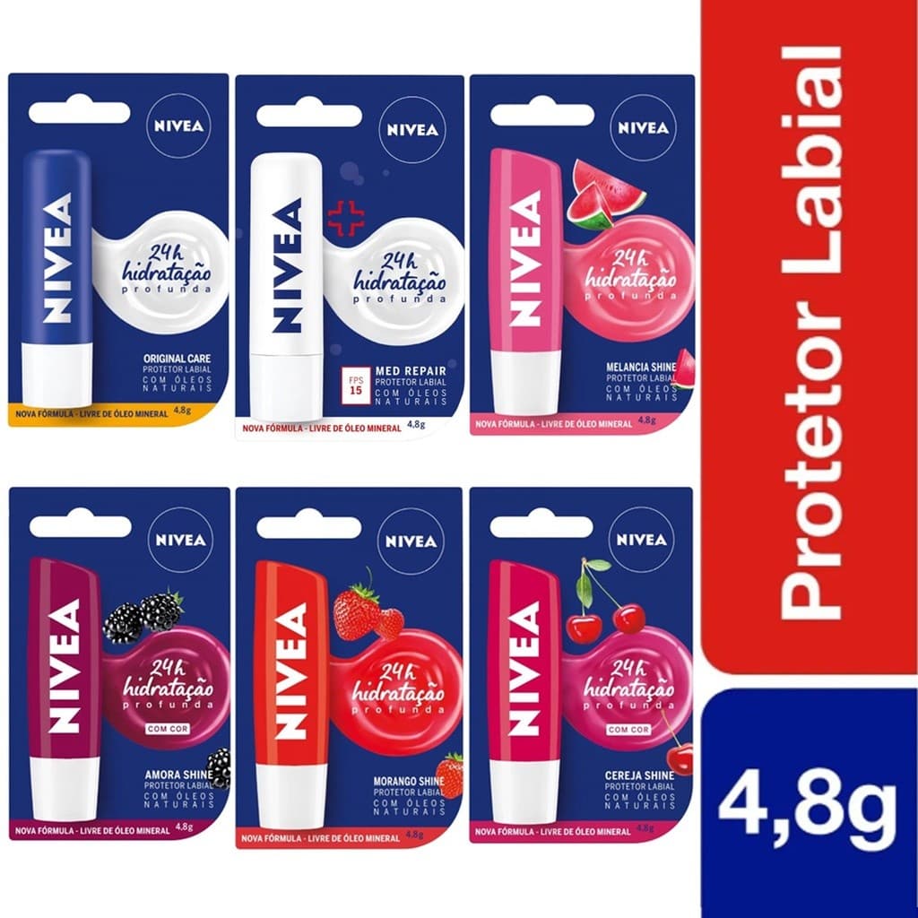 Hidratante Labial Nivea Shine Diversos 4,8g Protetor Lábios Brilho Unidade ou Kits 2 Unidades