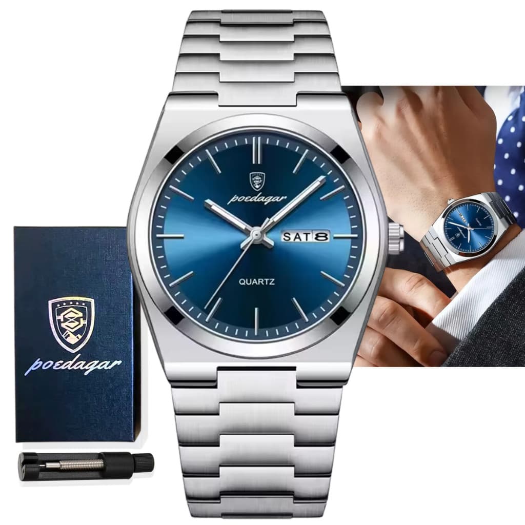 Relógio Masculino Paazomu Old Money Luxo Quartz Aço Inoxidável Luminoso À Prova D’Água 3ATM