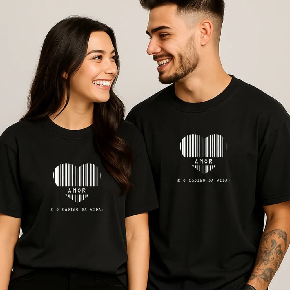Camiseta Kit Casal Algodão Código da Vida R Distribuidora