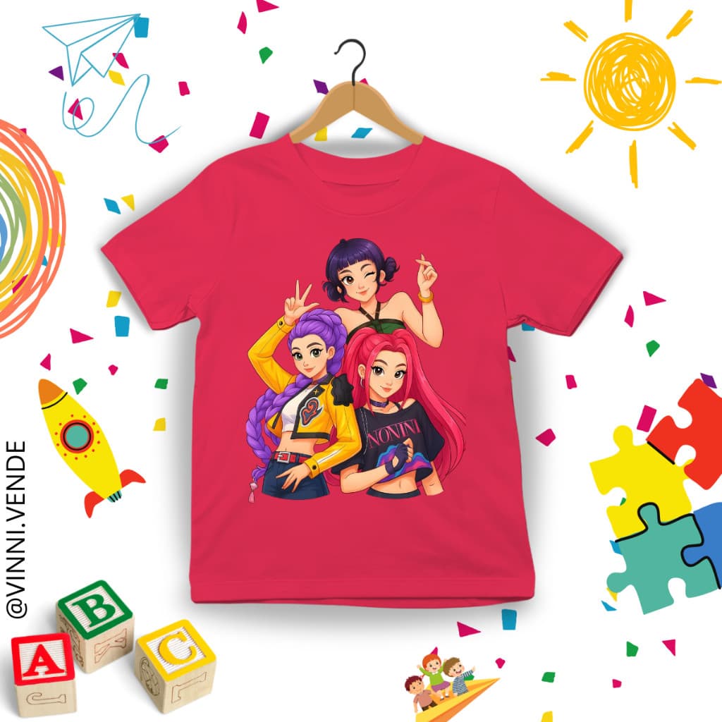 Camiseta Infantil Huntrix Lançamento Camisetinha Menina Kpop Demon Hunter Huntrix Tendência Juvenil