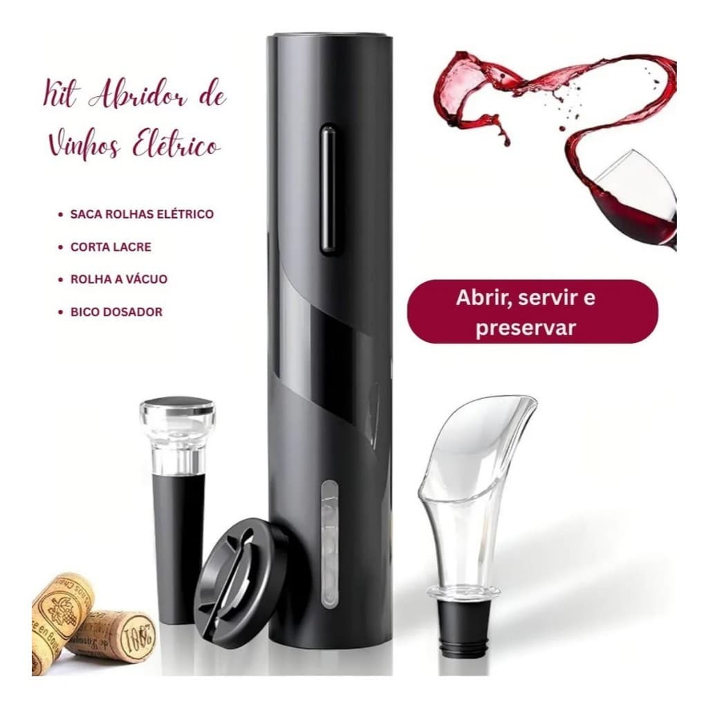 Saca Rolhas Abridor De Vinho Automático Elétrico  Preto