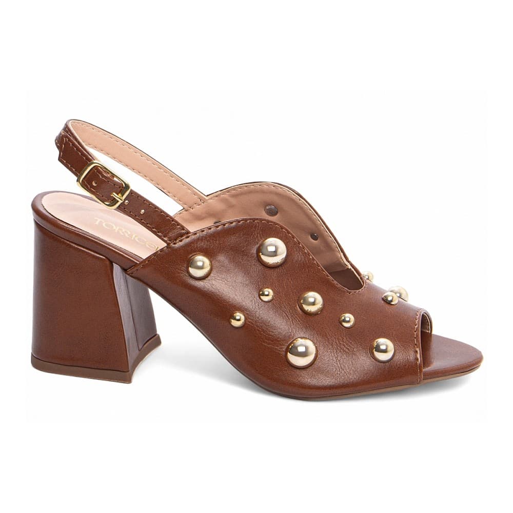 Sandália Ankle Boot Feminina Salto Bloco Alto Ajuste Fivela Bico Redondo Marrom