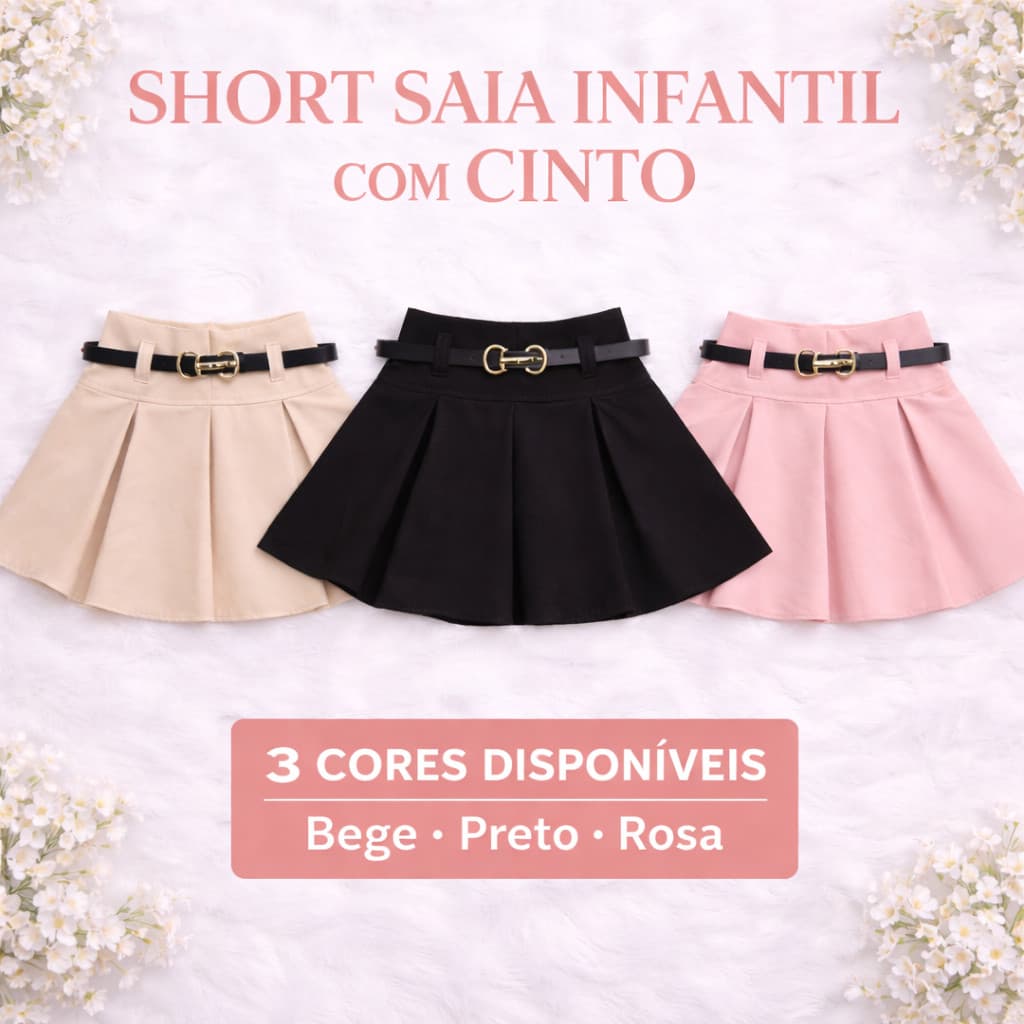 Short Saia Rodado Midi Infantil Menina 4 A 10 Anos