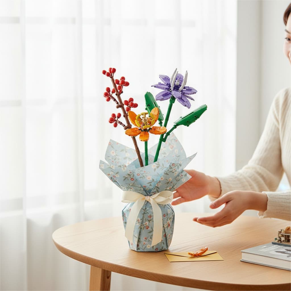 Flores de Bricks Blocos de Montar Mini Buquê Decorativo para Casa Escritório Presente Criativo