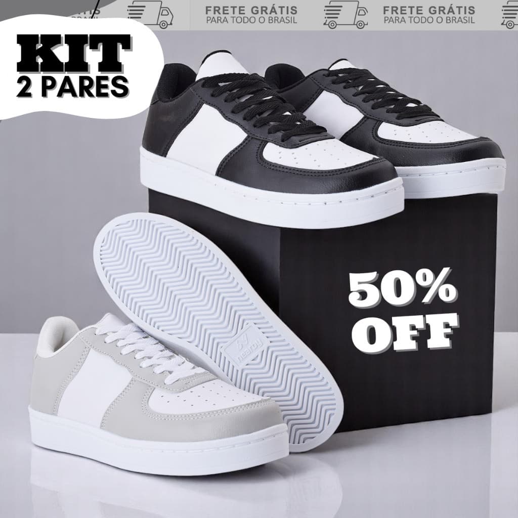 KIT 2 PARES: Tênis Feminino e Masculino - Casual Dia a Dia - Tam 33 a 43 - Uso Duradouro