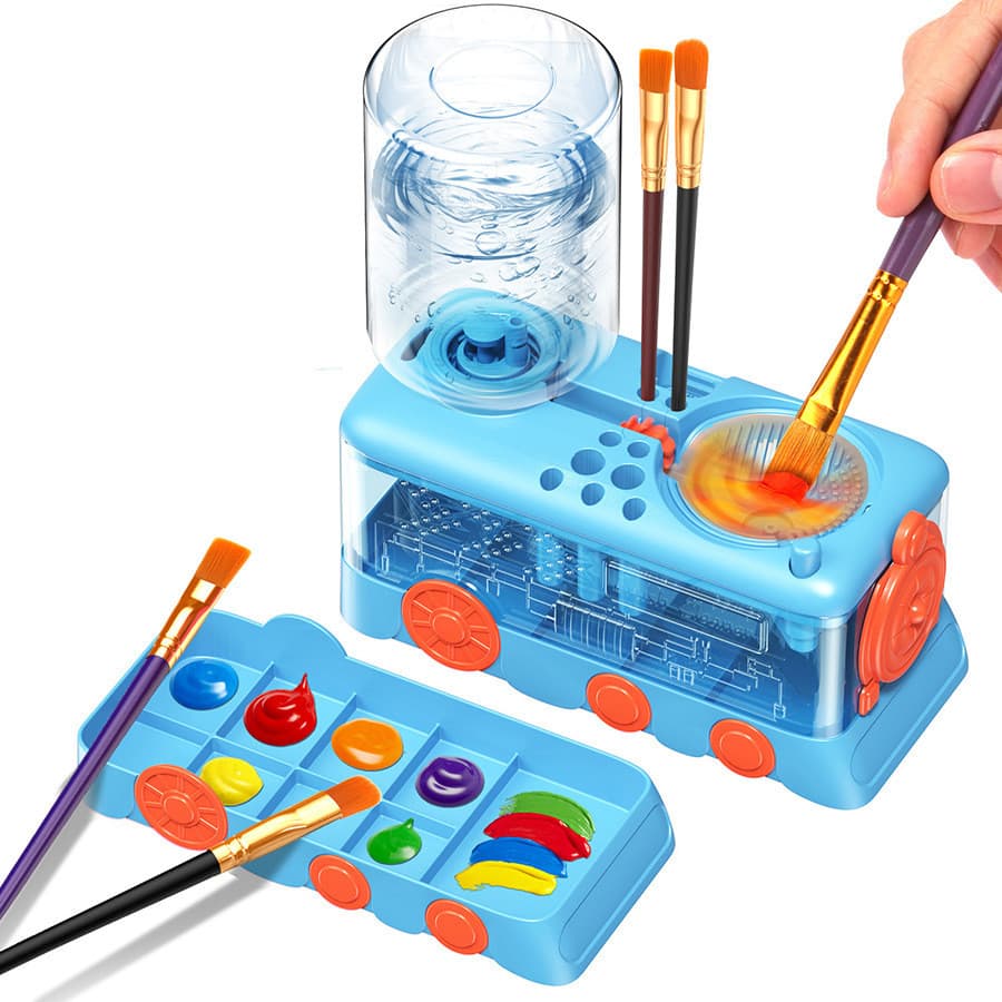 Lavador de pincéis infantil com troca automática de água,recipiente para lavagem de pincéis com troca automática de água