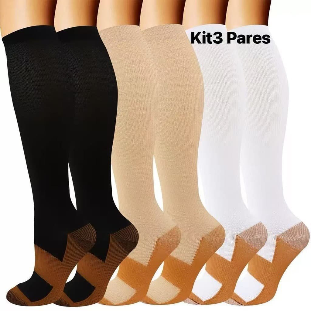 Kit3 Pares Meias de Compressão para Enfermeiras, Grávidas e Atletas Aliviam Edema e Varizes