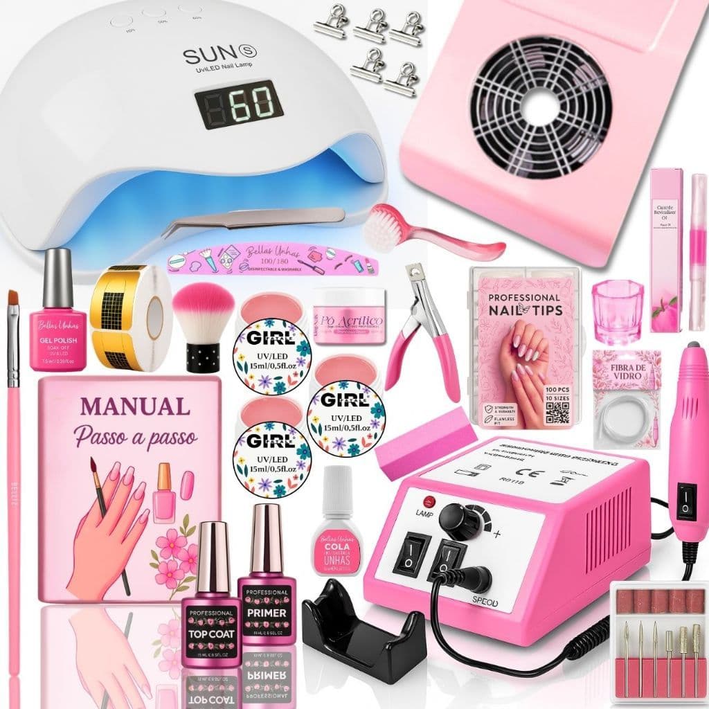 Kit Alongamento de Unha de Gel Completo Cabine Sun Lixadeira Mercedes Coletor de Pó - Envio Imediato