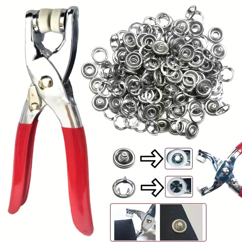 Kit Completo de Alicate com Botões de Pressão em Metal (100 Peças) para Costura e Trabalhos Manuais MaisClick