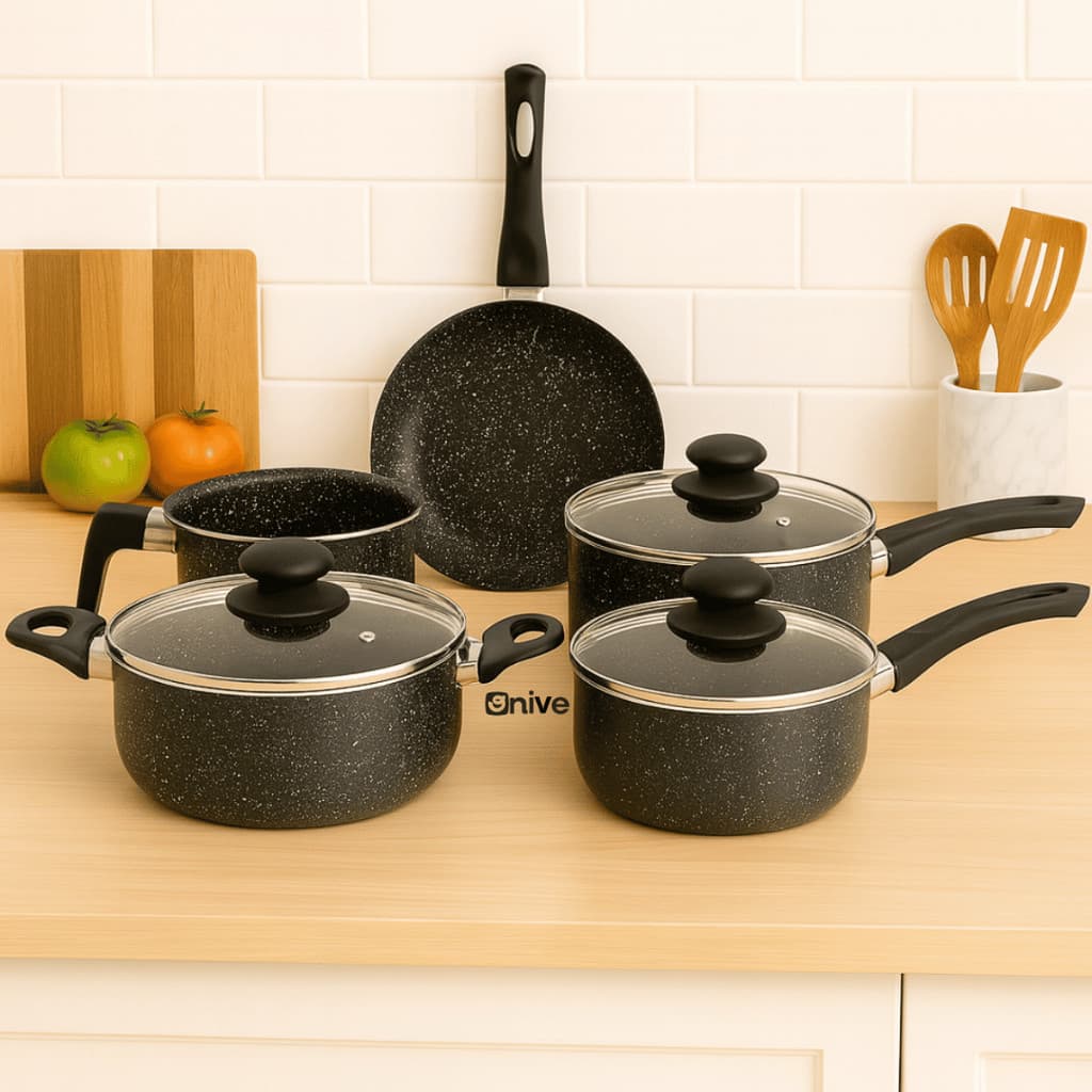 Conjunto 5 Panelas Berlin Preto Antiaderente em Alumínio Cerâmico Soft Touch p/ Indução e Fogão