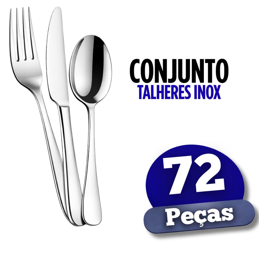 Kit 72 Talheres 24 de Cada - Garfos Facas e Colheres Em Aço Inoxidável