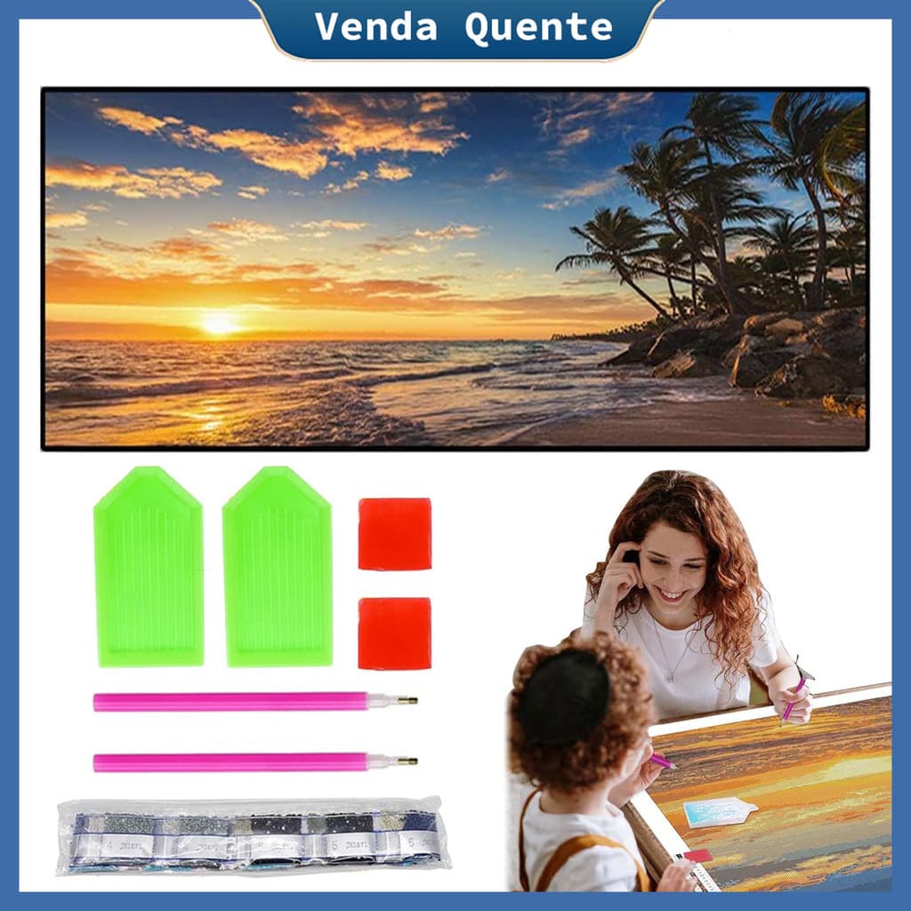 Arte de diamante 5D completa, praia ao pôr do sol 120x40cm broca redonda, decoração de casa DIY