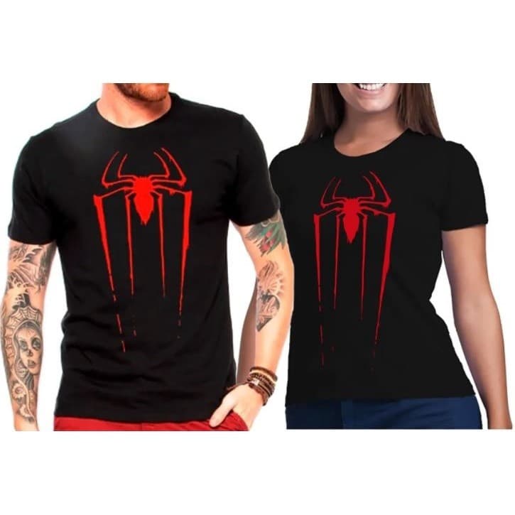 kit Casal camiseta camisa blusa aranha vermelha 100% algodão ele e ela