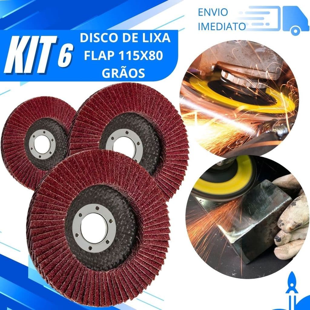 Kit 6/3/2 Disco Flap 115x80 Grão 80 Disco de Lixa Abrasivo Profissional para Ferro, Aço e Madeira natal