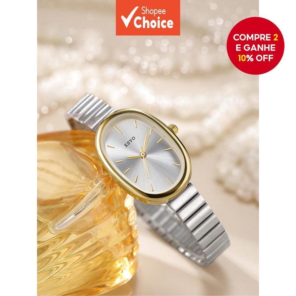 Relógio De Quartzo Inspirado Em Bambu Com Pulseira De Aço Inoxidável Conjunto De Acessórios Diários Para Mulheres