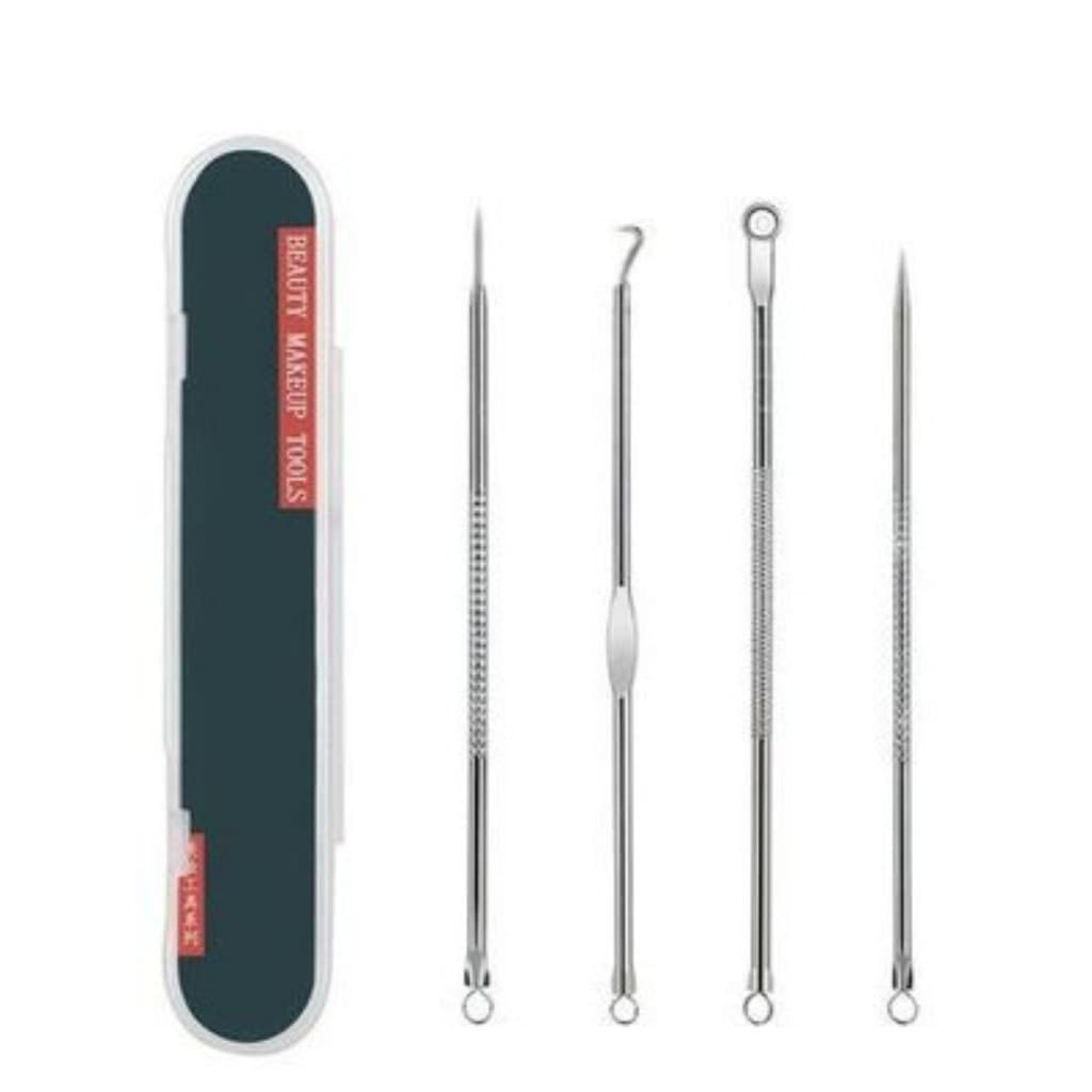 Kit Extrator De Cravos E Acne Profissional 4 Peças Aço Inox Limpeza De Pele