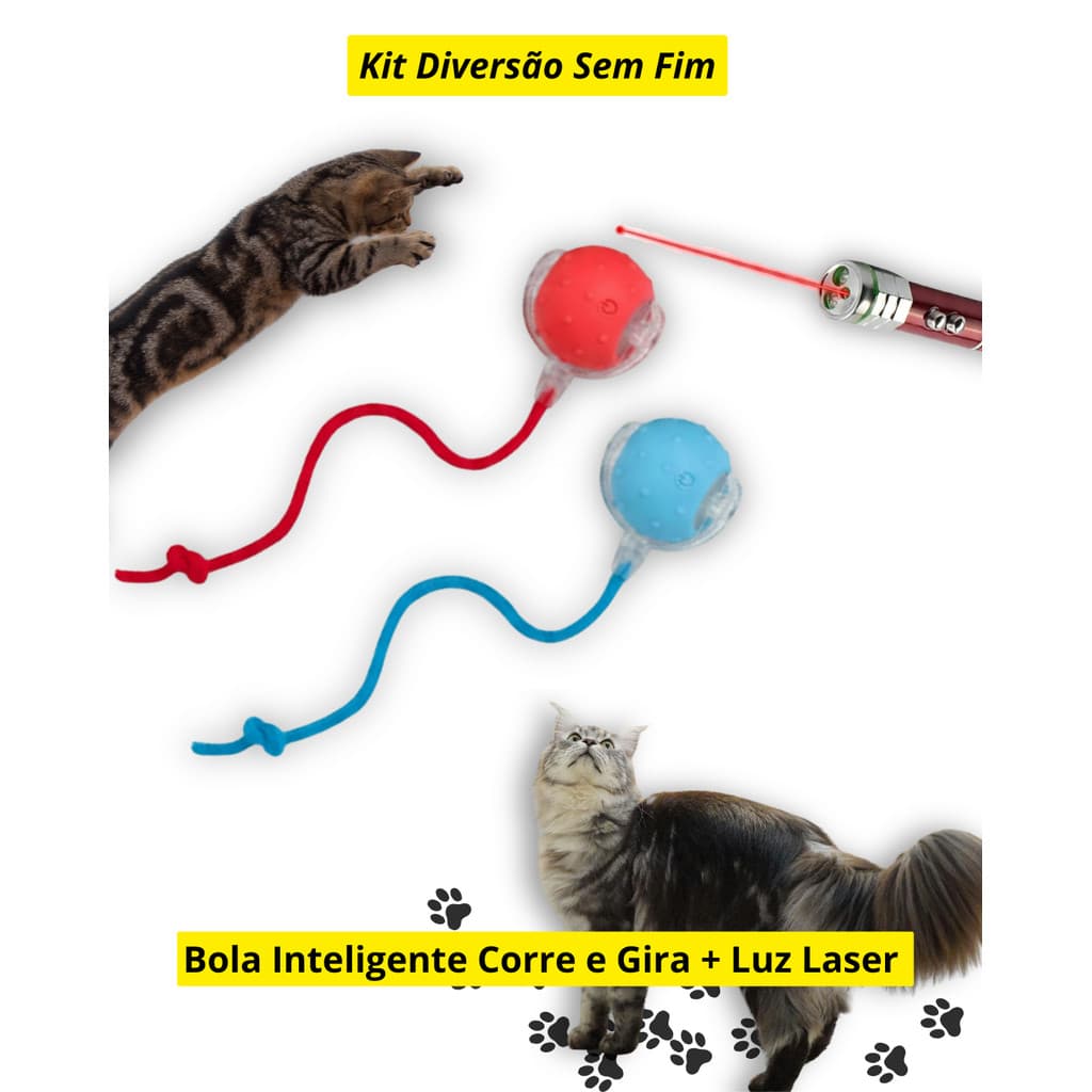 Kit Bola Inteligente Para Gatos Cães Laser Brinquedo Pet