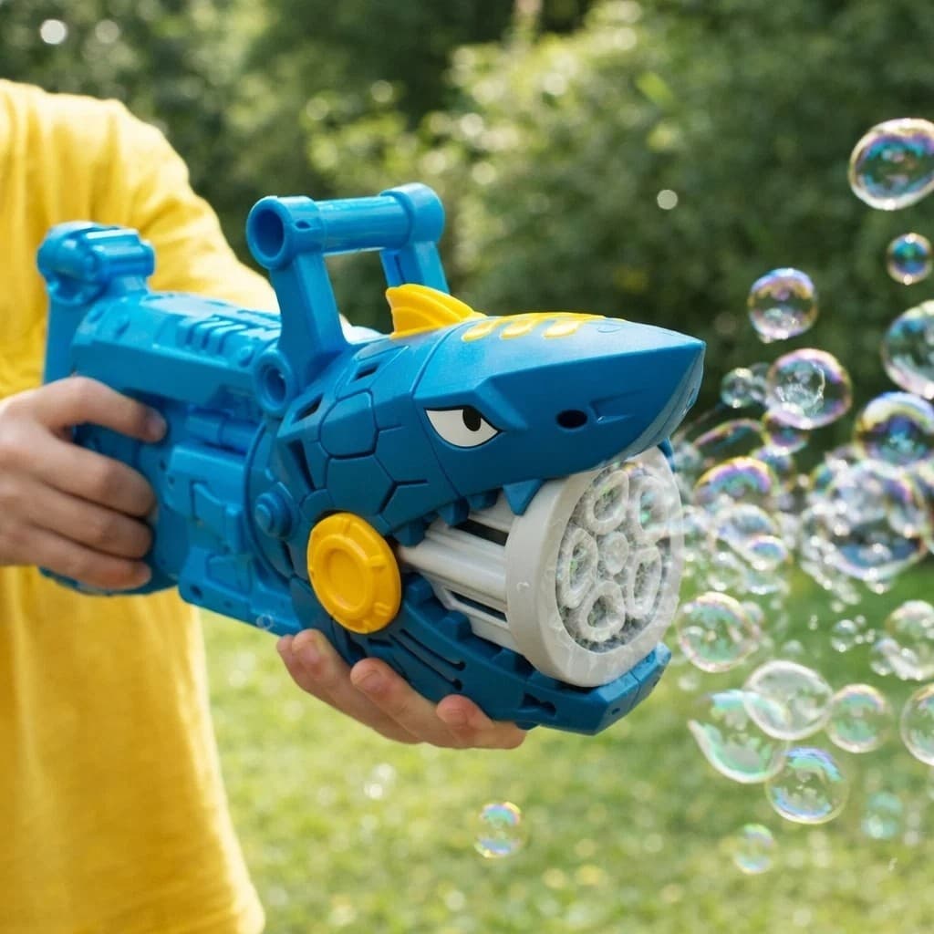 Pistola Bolhas Tubarão Brinquedo Água Sabão Lançador Bolinhas Azul Festa Presente
