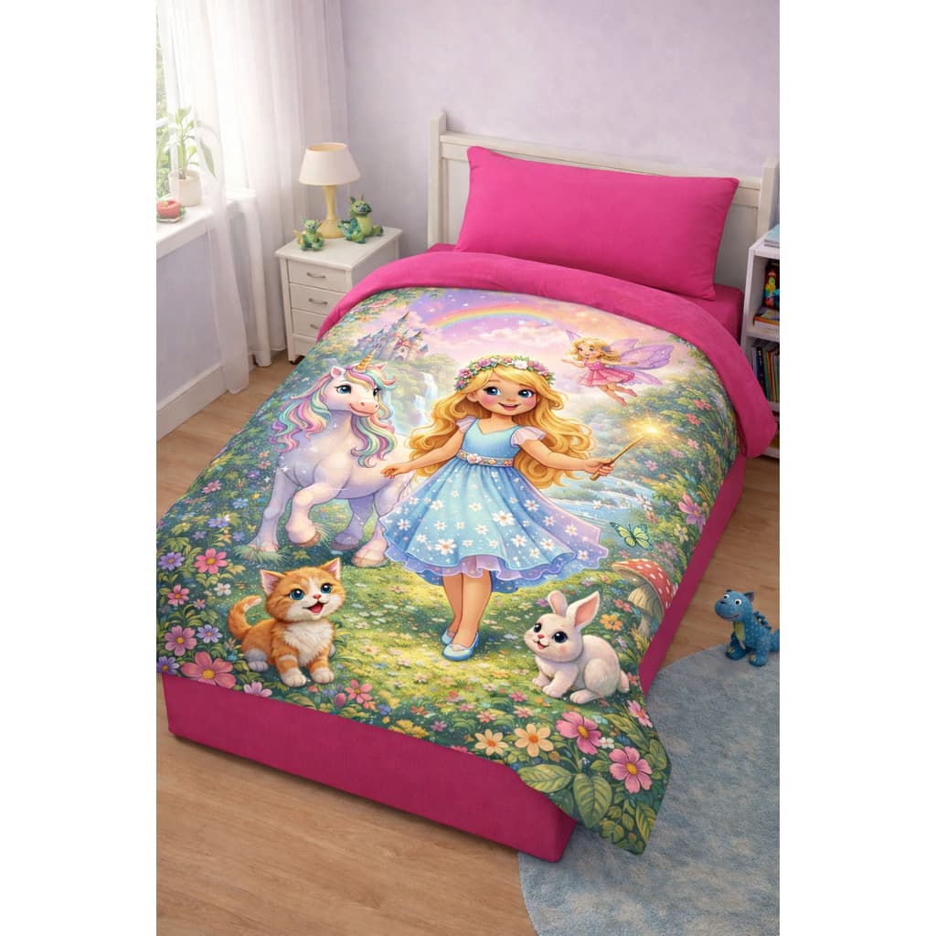 Edredon Solteiro Princesa dupla face Cobre leito Colcha Estampa Delicada