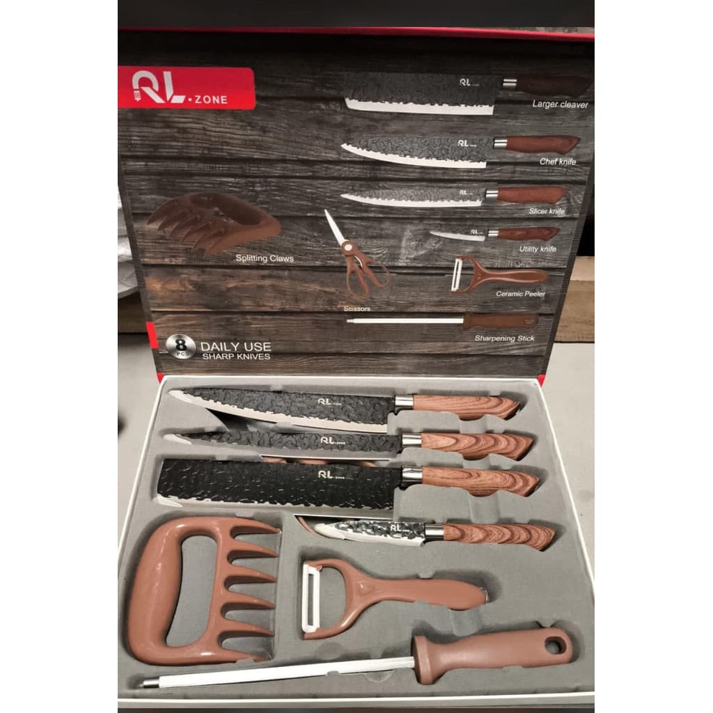 Kit Churrasco Profissional Inox 8 Peças Knife Set Black