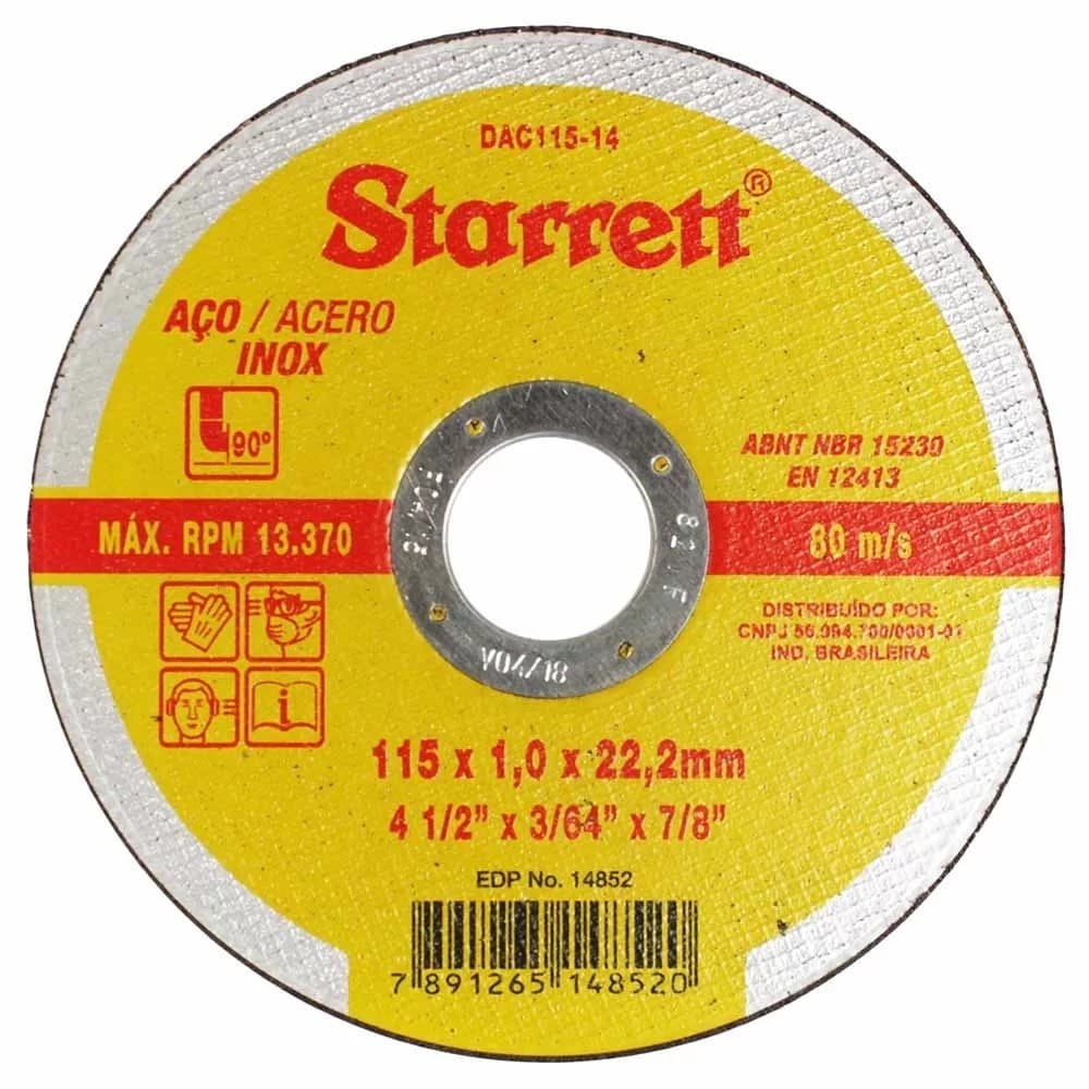 Kit com 36 Disco de Corte Starrett Inox 115mm 1mm Extra Fino 4.1/2 para Esmerilhadeira Profissional