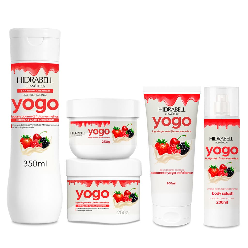 Kit Banho Completo Yogo Frutas Vermelhas Hidrabell Shampoo Máscara Esfoliante Hidratante Body Splash
