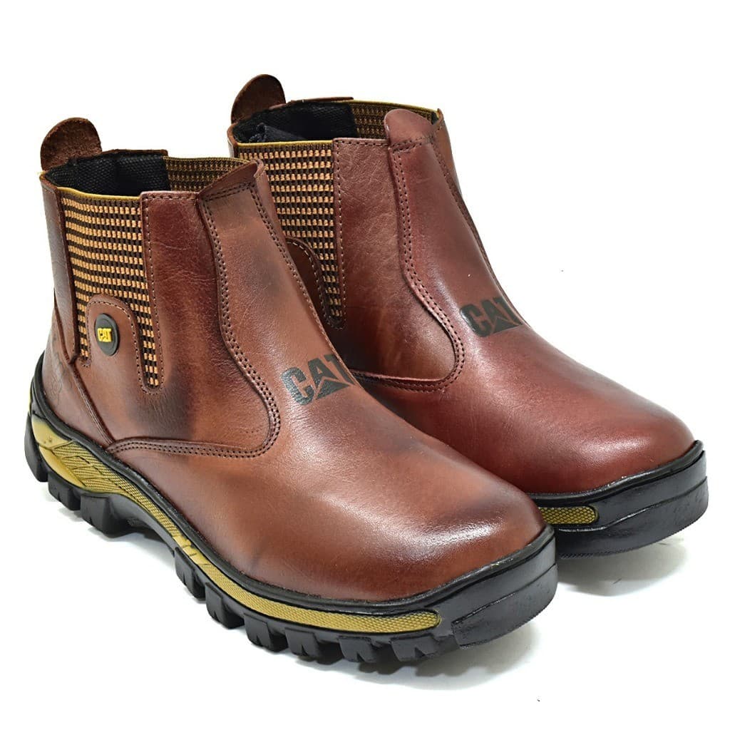 Bota Botina Cat Couro Legitimo Latego Forrada Costurada Ideal Trabalho e Lazer Dia a Dia RF1002