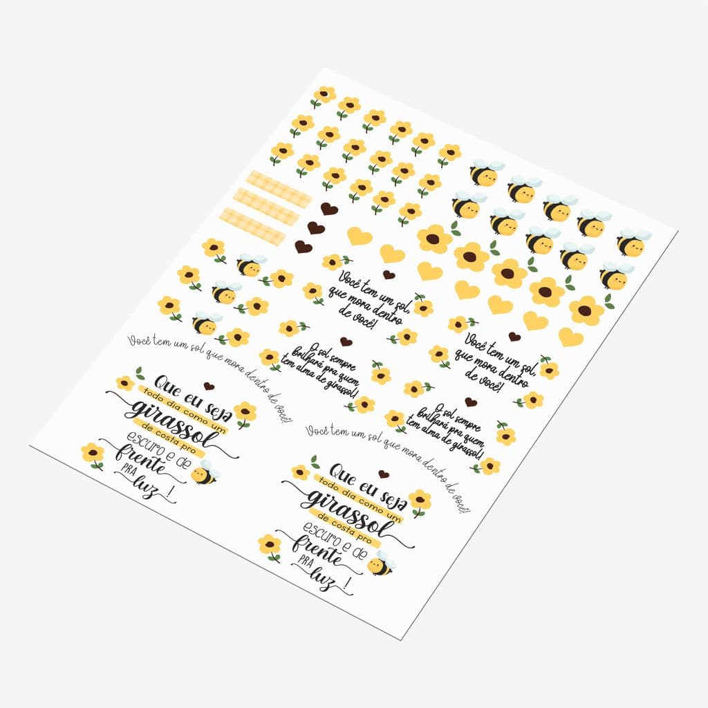 Cartela DTF UV A4 - Tema: Girassol - Adesivo para produtos rígidos