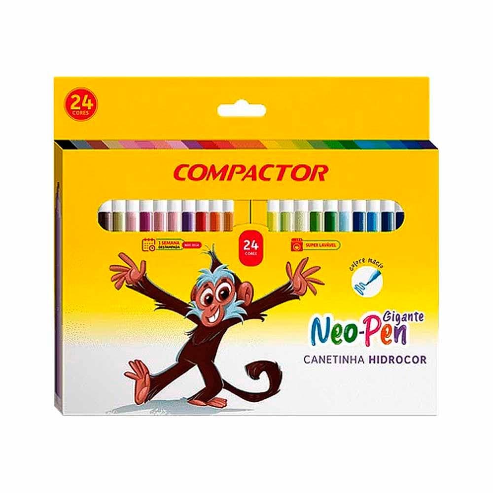 Canetinhas Compactor Caneta Hidrocor Neopen Gigante 24 Cores