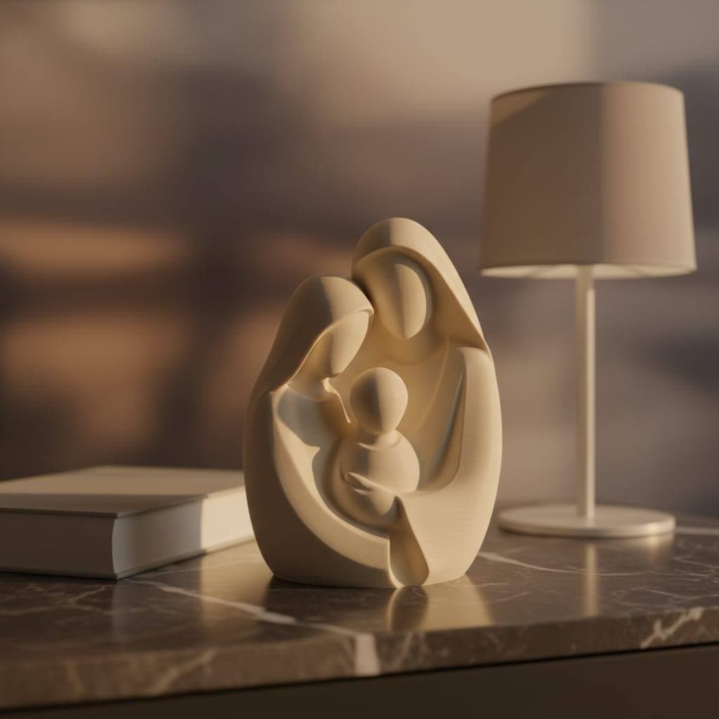 Estátua Sagrada Família Moderna – Decoração Religiosa Minimalista para Ambientes de Paz e Fé