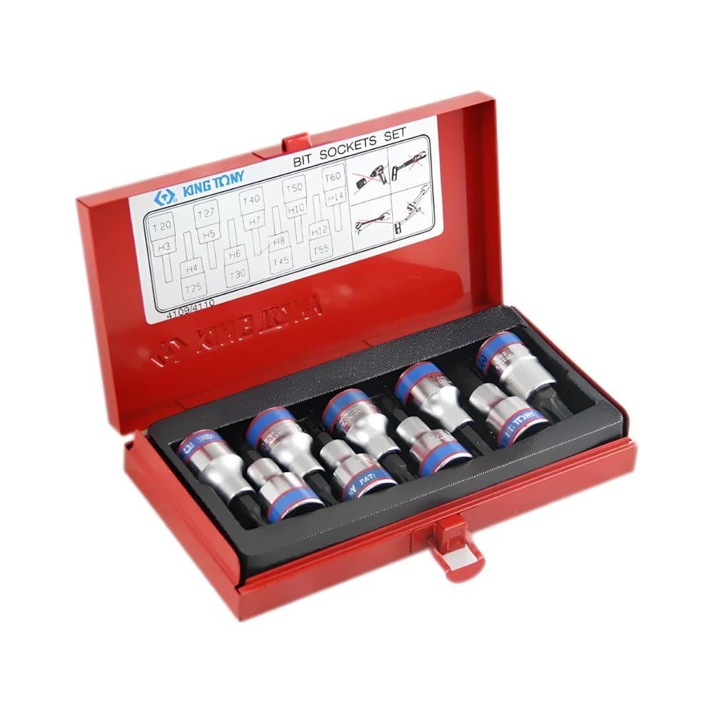 JOGO DE SOQUETE LONGAS HEXALOBULAR KING TONY (T20 A T60) COM 9 PEÇAS 1/2"