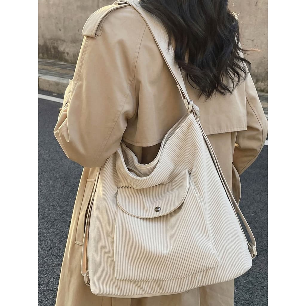 Estilo japonês coreano Multi-bolso bolsa de lona feminina grande capacidade ao ar livre de um ombro mensageiro bolsa Cas