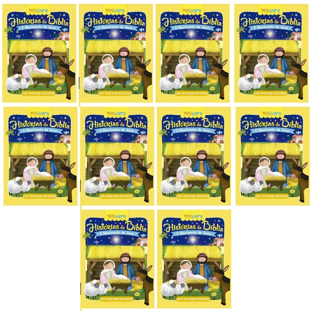 Kit 10 Mini Livros Historias da Bíblia - O nascimento de Jesus - Lembrancinha