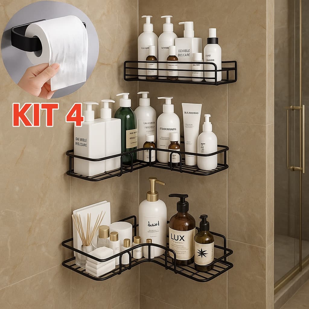 Suporte Prateleira Porta Shampoo Organizador De Canto Com Adesivo