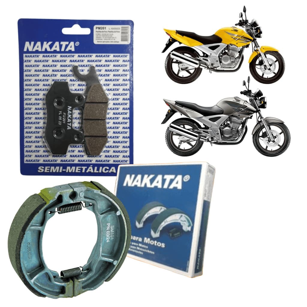 Kit Freio Lona + Pastilha Dianteira/Traseiro CBX 250 Twister 2001 2002 2003 2004 2005 2006 2007 2008 Nakata