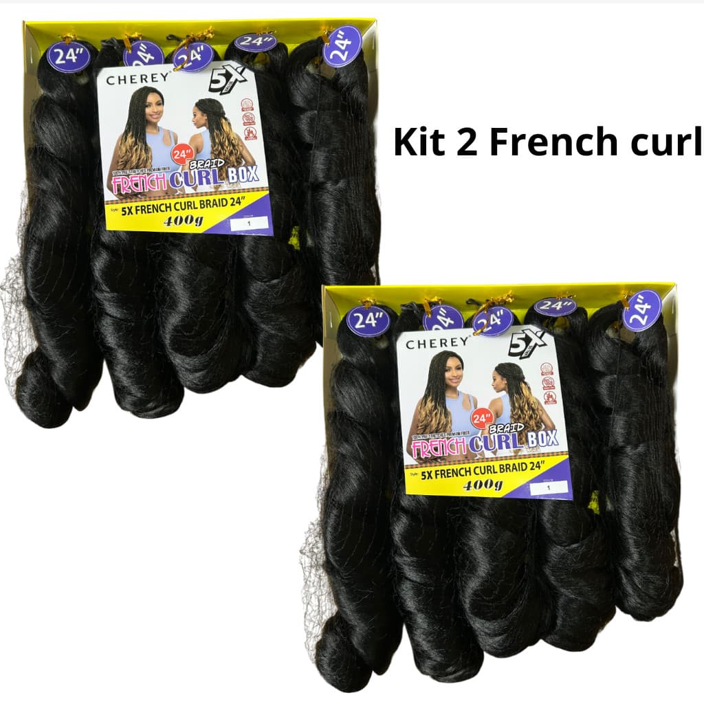 kit 2 French Curl Cor 1# Preto Fibra Premium jumbo Ondulado Cherey 400g
