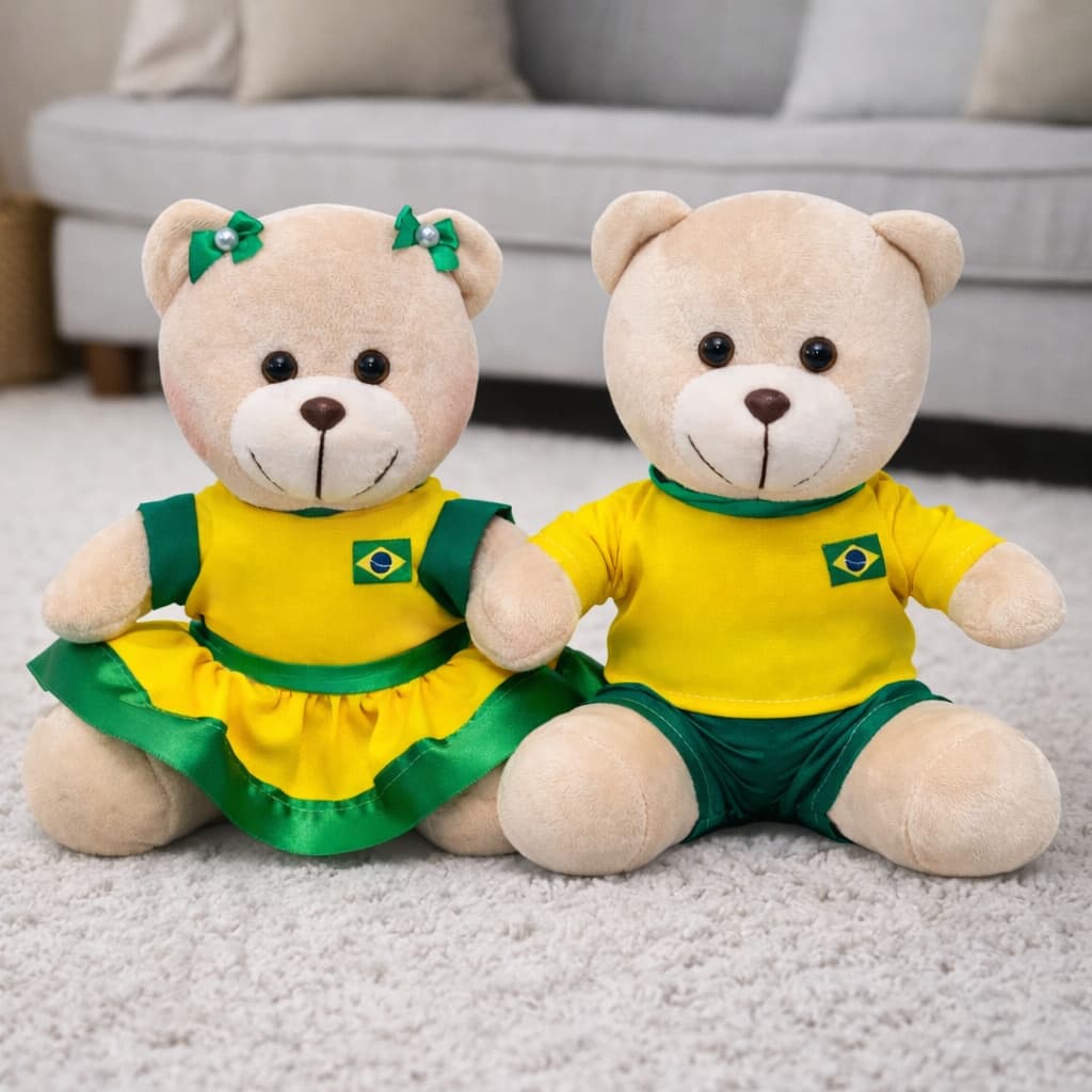 Urso 22cm Copa do Mundo Brasil para Decoração de Festas Presentes Cestas