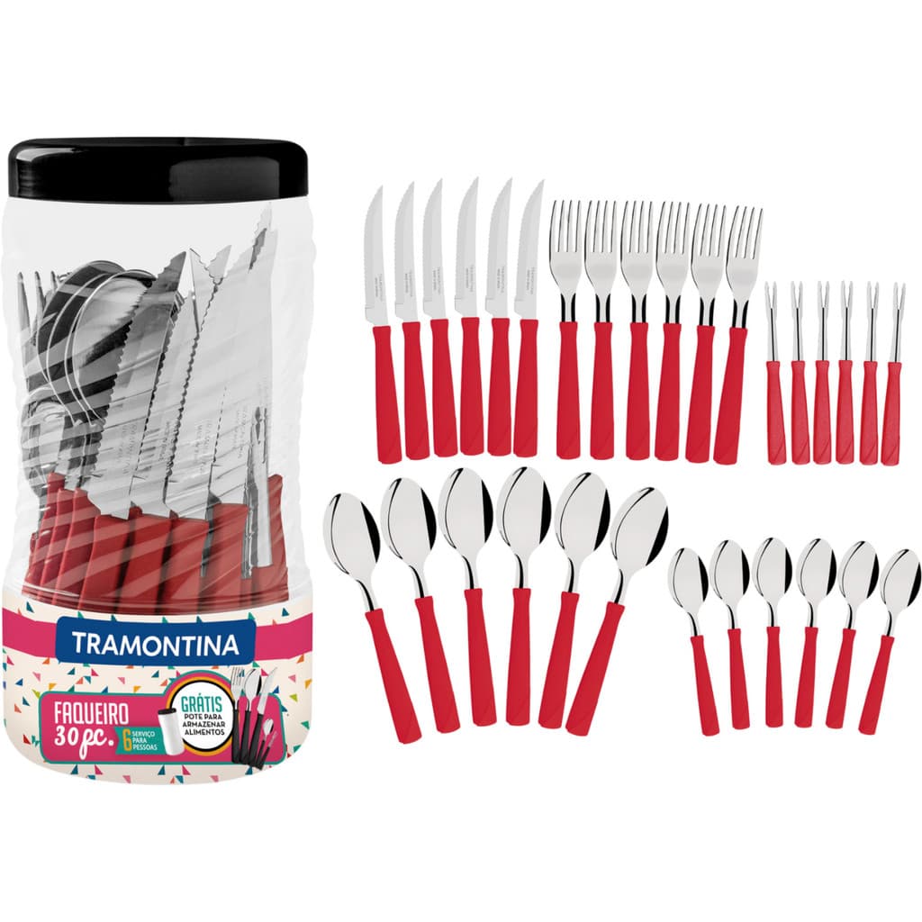 Faqueiro Tramontina Aço Inox New Kolor 30 Pç Vermelho