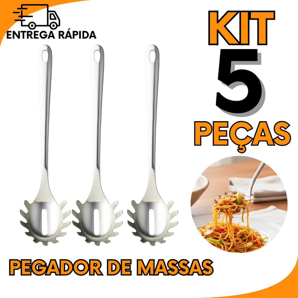 Kit 5 3 ou 1 Pegador de Macarrao Inox Profissional para Servir Massa