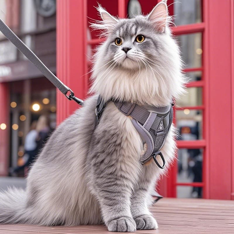 Coleira para gato para evitar fugas, corda especial para passeio de gato ao ar livre, corrente para arnês de animais de