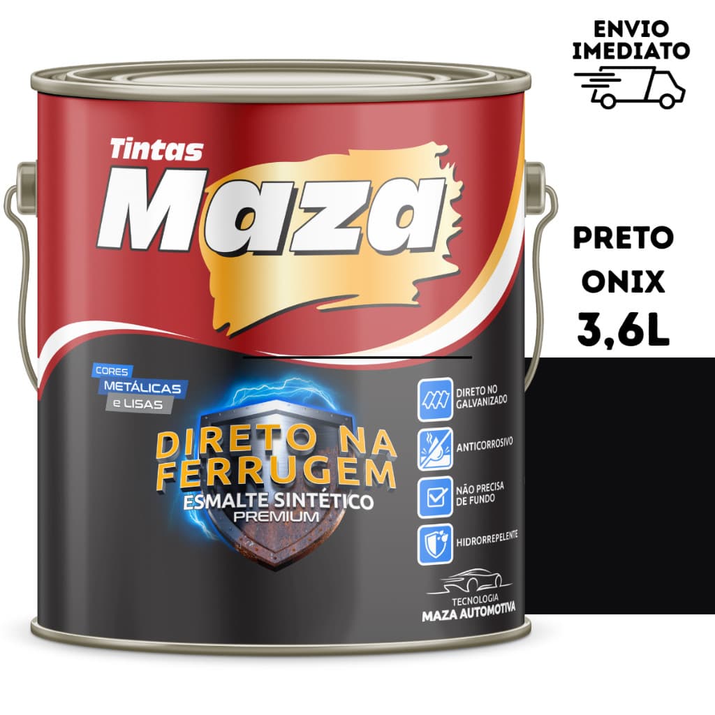 Tinta Esmalte Direto na Ferrugem 3,6 Litros Maza Cores Lisas e Metalicas - Cor Preto Onix