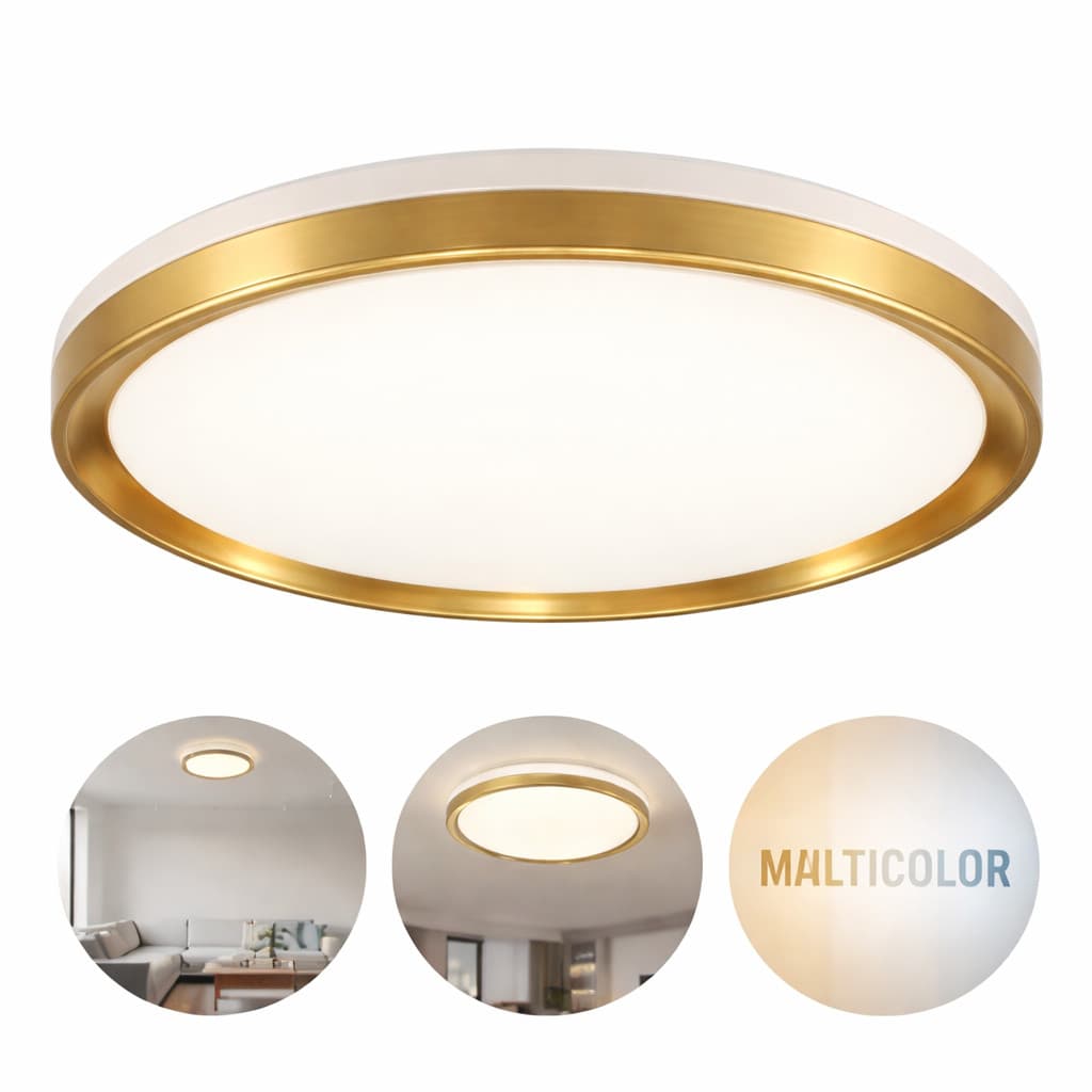 Plafon Luminária Redondo Class Dourado GOLD Led 39cm Multicolor 30W Disoma P/ Ambientes Internos