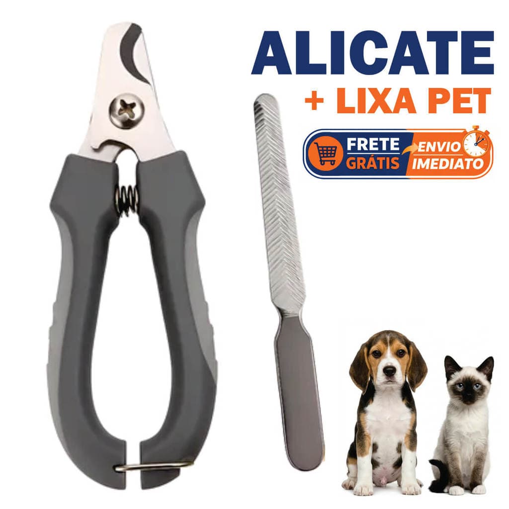 Kit Alicate Pet Cortador de unha + Lixa - Tesoura Cães Filhote Gato Cachorro de Pequeno Médio Porte