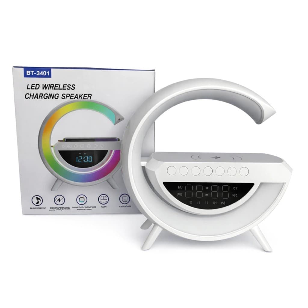 CAIXA DE SOM G COM RELÓGIO C/ CARREGADOR POR INDUÇAO BT-3401