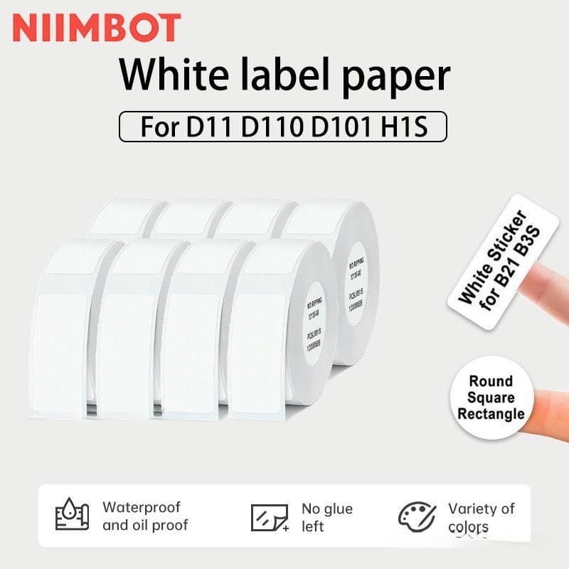 Niimbot D11/D110/D101 (forro traseiro branco) Etiqueta térmica 12-15mm Nome Adesivo Papel colorido IET9 WB31