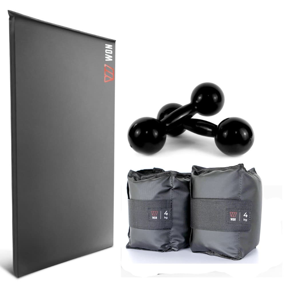 Kit Treino Colchonete + Par Caneleira 4Kg + Par Halter 2Kg