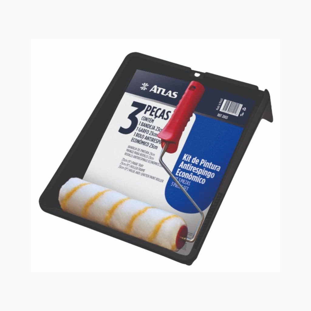 Kit Rolo Para Pintura Antirespingo Com Garfo E Bandeja 3 Peças Atlas