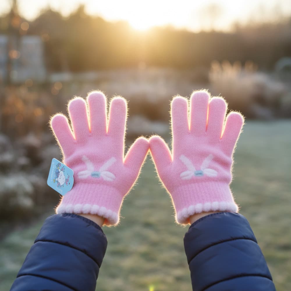 Luvas infantis de malha com ursinhos e flores de pelúcia - menino e menina 5-12 anos lançamento 2025