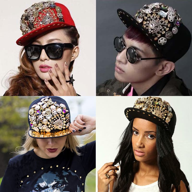 Punk rebites leopardo cabeça costurada moda boné de beisebol das mulheres dos homens Hip-Hop chapéu de dança de rua bboy