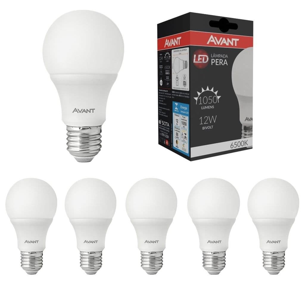KIT 5 Lâmpada Bulbo LED 12w A60 6500K BRANCO FRIO - AVANT